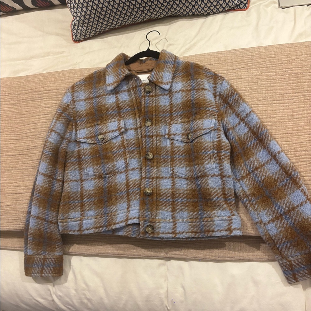 Wilfred Blue and Brown Plaid Teddy Jacket